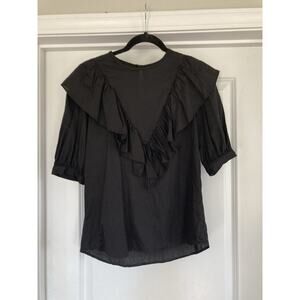 Finley Ruffle V Rodeo Western Victorian Blouse Black Half Sleeve Classic Size XS